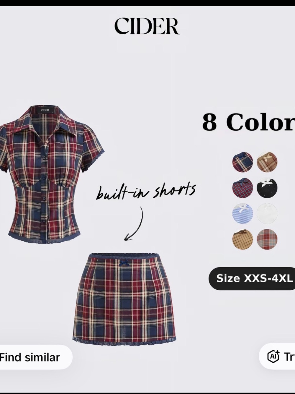 Cider Women's Navy Red Plaid Built-In Shorts Mini Skirt
